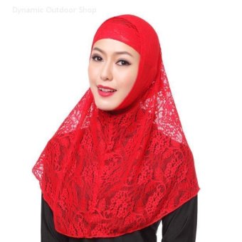 Two-piece Hijab muslim headscarf fashion lace women breathable hijab (Red) - intl  