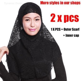 Two-piece Hijab muslim headscarf fashion lace women breathable hijab - Black - intl  