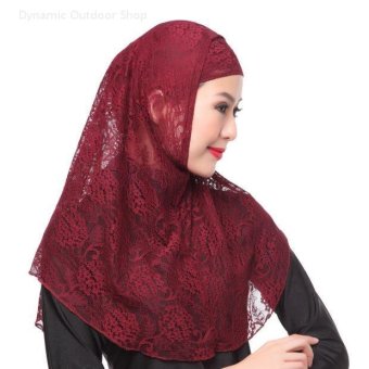 Two-piece Hijab muslim headscarf fashion lace women breathable hijab (Wine red) - intl  