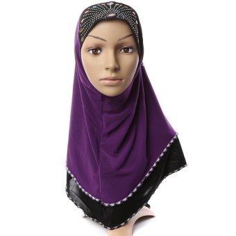 Two Tone Instant Long Shawl Hijabs Headscarf with Rhinestones (Purple)  