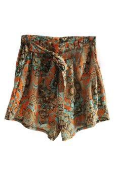 UJS Hot Womens Elastic Shorts Floral Printed High Waist Loose Skirt Short Pants  
