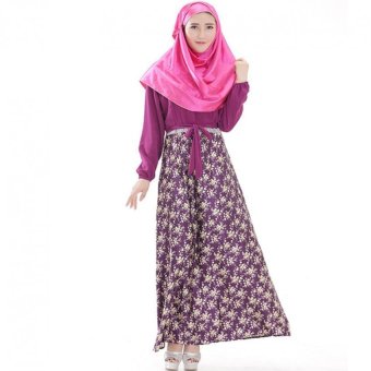 UNC Fashionable Muslim Wear Women Long Sleeve Long Dresses-Purple  