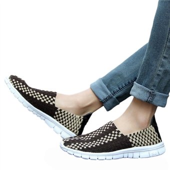 Unisex Fashion Casual Lovers Breathable Sneaker Shoes Woven Leisure Shoes for Running(Brown,42)  