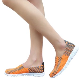 Unisex Fashion Casual Lovers Breathable Sneaker Shoes Woven Leisure Shoes for Running(Orange,40)  