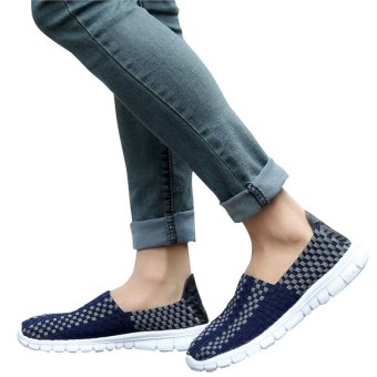 Unisex Fashion Casual Lovers Breathable Sneaker Shoes Woven Leisure Shoes for Running(Dark Blue,38)  