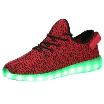 Unisex Yeezy LED Light Lace Up Luminous Shoes Sportswear Sneaker Luminous Unisex Casual Shoes Red (Intl) - Intl  