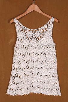 V-Neck Sleeveless Hollow Out Crochet Beach Loose Mini Cover-up Swimwear M (Beige) - intl  