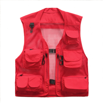 Valianto Men's Mesh Fishing Vest Photography Work Multi Pockets Outdoors Vests Large Red  