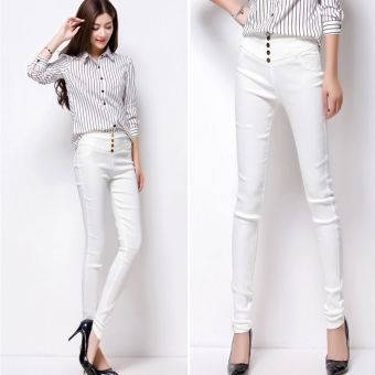 Vanker Fashion Summer Elegant Women's High Waist Stretch Pencil Pants Skinny Trousers(White)  