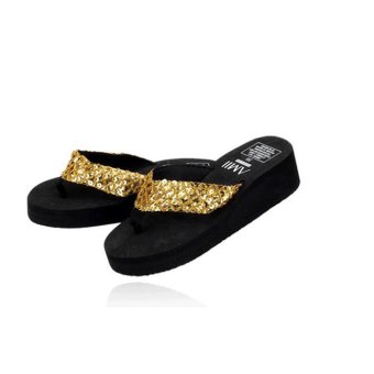 Vanker Gold Girl Summer Sandals Heavy Bottomed Flip Flops Slippers (Size: 5) - Intl  