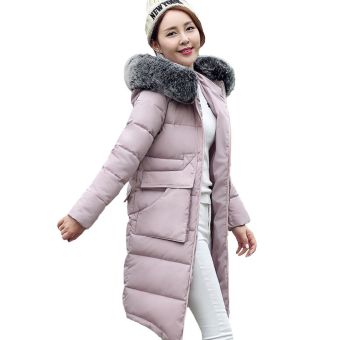 Vanker-Hot Winter Autumn Warm Trendy Faux Fur Collar Hooded thick Cotton Padded Jacket Parka Long Down Coat New(Pink) - intl  