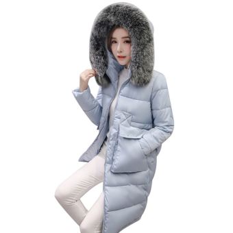 Vanker-Hot Winter Autumn Warm Trendy Faux Fur Collar Hooded thick Cotton Padded Jacket Parka Long Down Coat New(Blue) - intl  