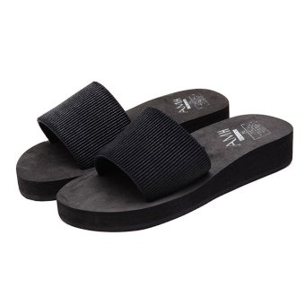 Vanker Summer Women Girl Sexy Casual Solid Wedge Heel Platform Sandals Slippers Shoes(Black)  