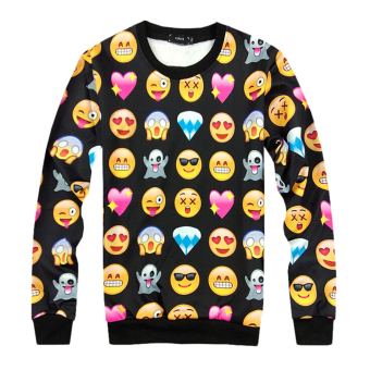 Velishy 3D Emoji Expression Face Pants Top Suit Hoodie Jogger Tracksuit Black  - Intl  