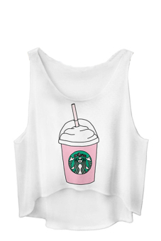 Velishy Coffee Printed Tank Top (White)  