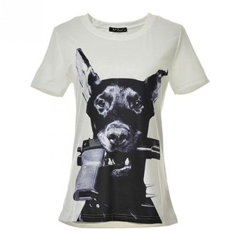 Velishy Hipster Women Gun Dog Printed T-Shirt Short Sleeve Rock Punk (White) - intl  