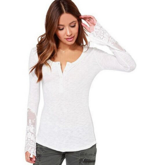 Velishy Womens T Shirt Lace Long Sleeve Backless White  