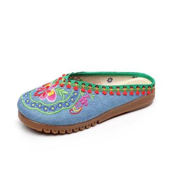 Veowalk New 2017 Summer Nepal Islamic Embroidered Slippers Chinese Style Foot slippers Flower Sandals Shoes For Women Blue - intl  