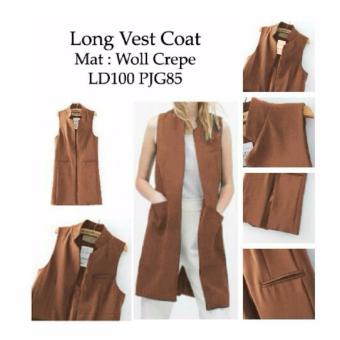 Vest - Rompi- Long Vest Coat Pocket Brown Simple Style  