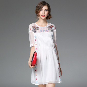 VICI The new women's tee folk style embroidery elephant loose dress  