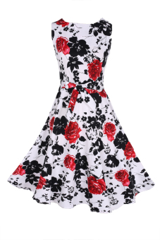 Vintage Floral Print Dress (Red)  