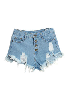 Vintage High Waist Jeans Shorts (Light Blue)  