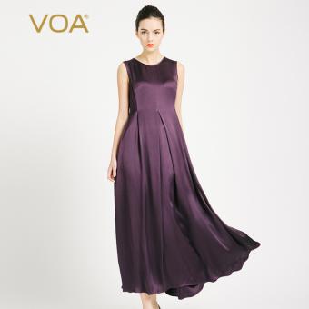 VOA 100% Silk Purple High Waist Dimensional Cut Slim Maxi Swing Dress - intl  