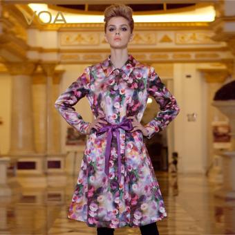 VOA Autumn Printing Street Style Female Slim Long-sleeved Silk Trench Coats ??????? - intl  