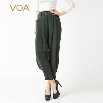 VOA Heavy Silk Middle Waist European Casual Women's Pants Army Green - intl  