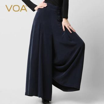 VOA Navy Blue Heavy silk Pleated Trousers Female Novelty Loose Asymmetric Wide Leg Pants - intl  