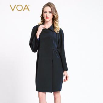 VOA Navy Blue High-end 92% Silk Long Loose Long-Sleeved Coat - intl  