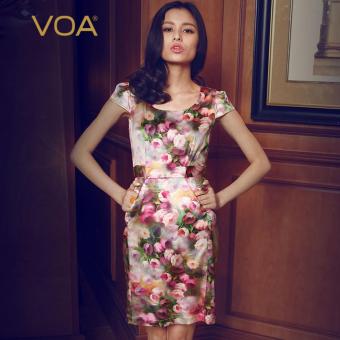 VOA Short Sleeve Printed Dresses Classic Women Mulberry Silk Pencil Skirt - intl  