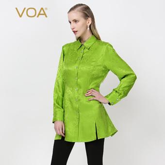 VOA Silk Jacquard Blouse Women Grass Green Color Long Sleeved Shirt - intl  