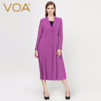VOA Women's Heavy Silk Long Sleeve Shawl Collar Long Coat Purple - intl  