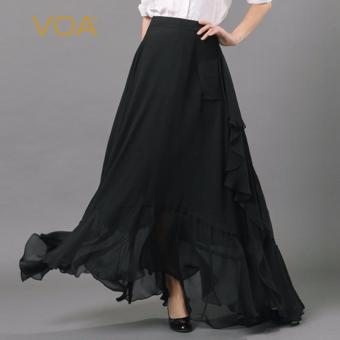VOA Women'S Loose Solid Color Thin Silk Skirts Black - intl  