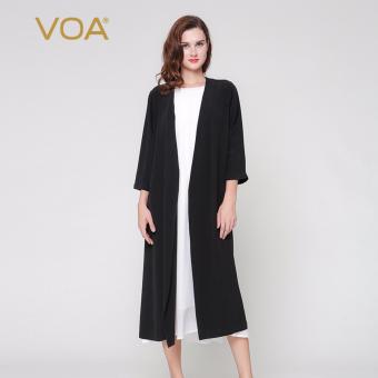 VOA Women's Silk Fashion Brief Casual Elegant Solid Loose Coat Black - intl  