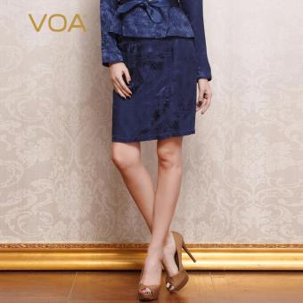 VOA Women's Silk New Fashion Brief Elegant Solid Skirt Navy Blue - intl  