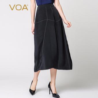 VOA Women's Silk New Fashion Casual Brief Solid Long Skirt Black - intl  