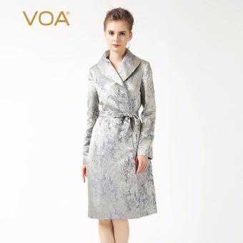 VOA Women's Silk New Fashion Spring Elegant Shawl Collar Windbreak Blue Jacquard - intl  