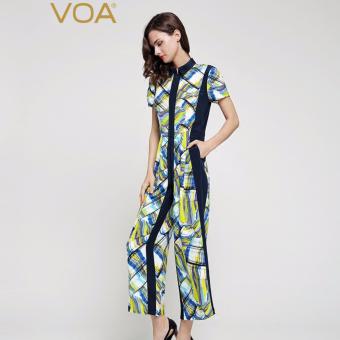 VOA Women's Silk New Fashion Summer Elegant Slim Jumpsuit Blue Floral - intl  