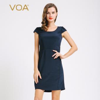 VOA Women's Silk New Summer Fashion Brief Slim Solid Pencil Dress Navy Blue - intl  