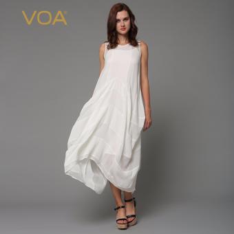 VOA Women's Silk O-Neck Sleeveless Shift Dresses White - intl  