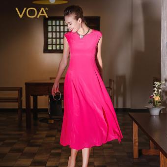 VOA Women's Silk Short Sleeves O-Neck Brief Casual Solid Dress Roseo - intl  