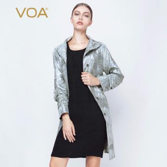 VOA Women's Silk Silver Gray Windbreaker Jacquard Coat - intl  
