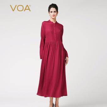 VOA Women's Silk Stand Collar Maxi Dress Deep Red - intl  
