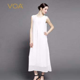 VOA Women's Silk White O-Neck Sleeveless Loose Maxi Dresses - intl  