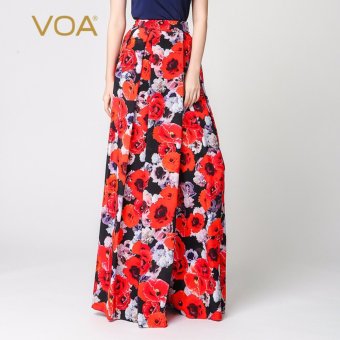 VOA Women's Silk Wide Leg Long Pants Red And White Rose Floral - intl  