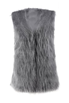 Wanita Toprank hangat musim dingin faux fur rompi tanpa lengan mantel bulu v-leher Gilet lebih tahan dr bulu rompi Ukuran Lebih M-Xxl(Abu-abu)  