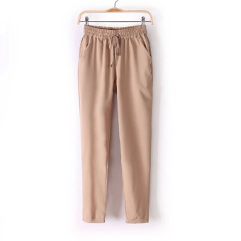 Western Style 2016 Summer Hot Sale Chiffon Pants Women Casual Harem Pants Drawstring Elastic Trousers Khaki - intl  