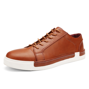 WETIKE Men's Fashion Sneakers Leather Lace-up Shoes(Brown)  